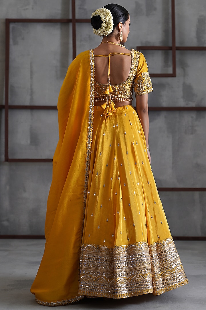 Yellow & Gold Cosmo Sequins Embroidered Wedding Lehenga Set by Deepika Chadha at Pernia's Pop Up Shop