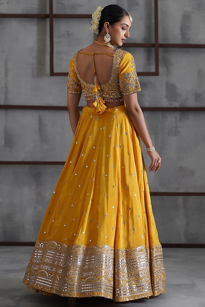 Yellow & Gold Cosmo Sequins Embroidered Wedding Lehenga Set by Deepika Chadha at Pernia's Pop Up Shop