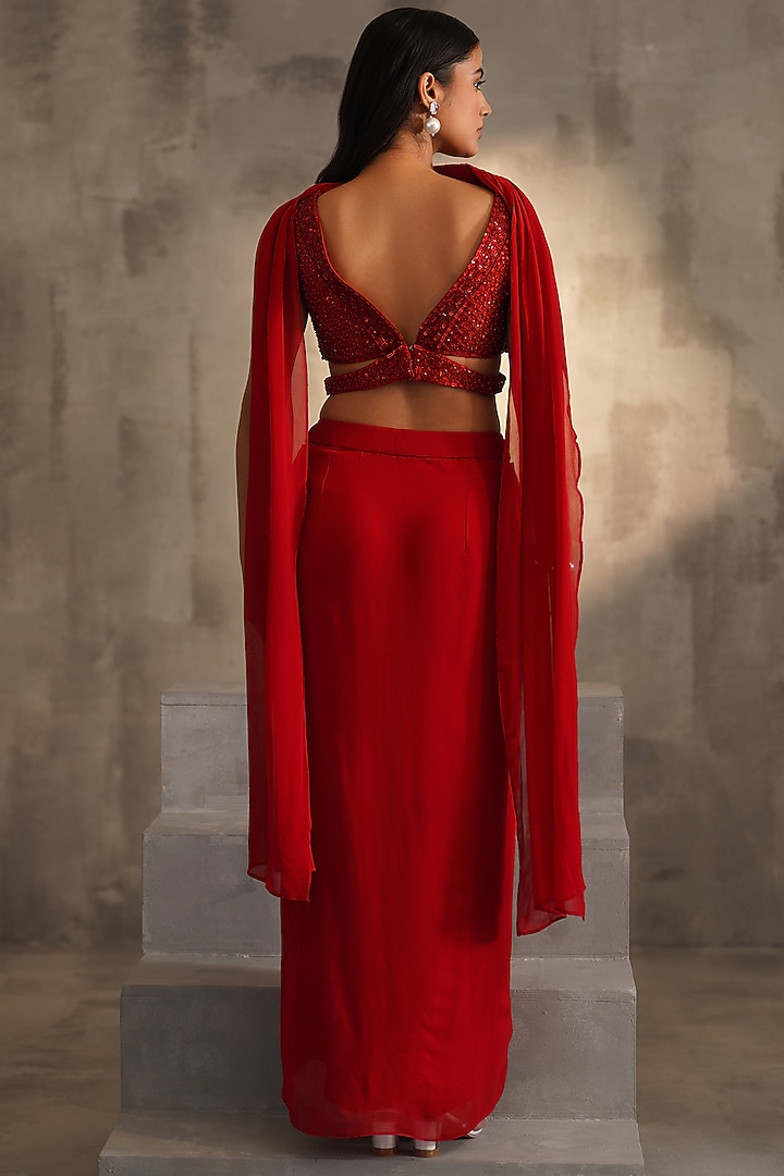 Red Georgette Dhoti Skirt Set by Deepika Chadha at Pernia's Pop Up Shop