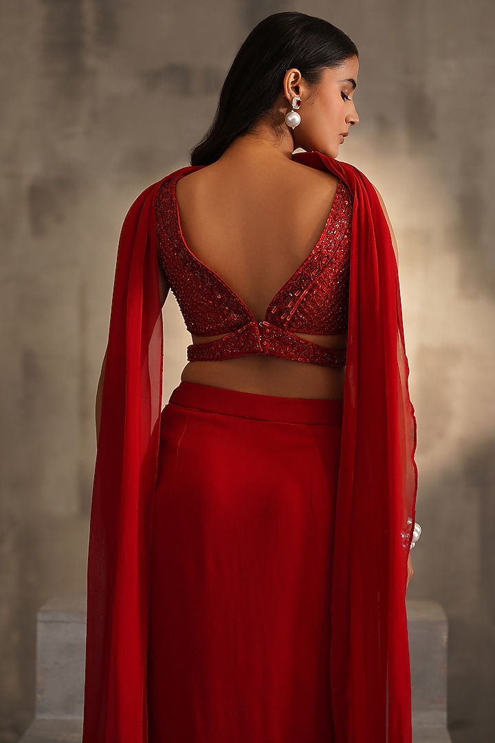 Red Georgette Dhoti Skirt Set by Deepika Chadha at Pernia's Pop Up Shop