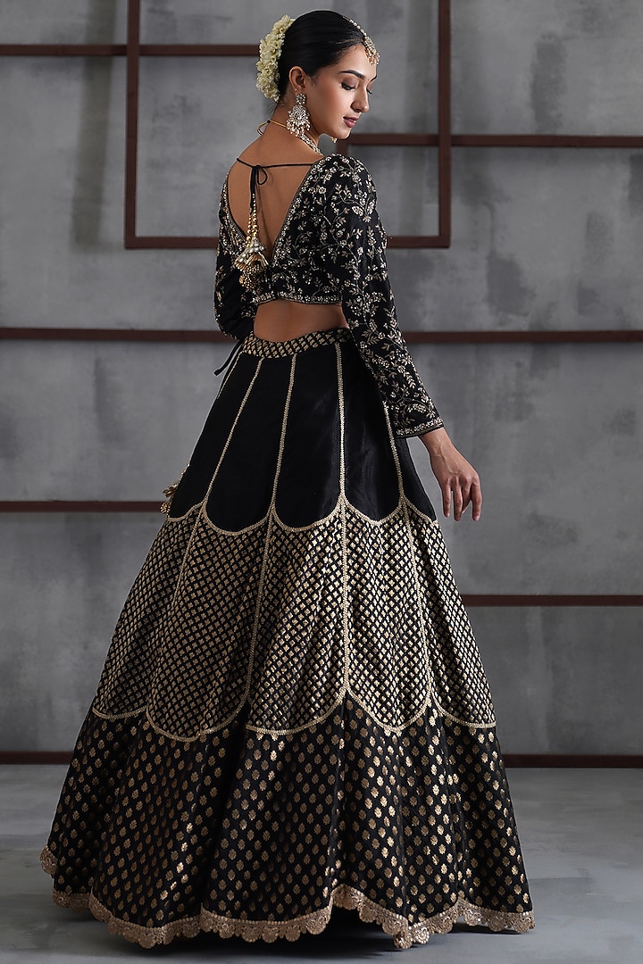 Black & Gold Cosmo Brocade Wedding Lehenga Set by Deepika Chadha at Pernia's Pop Up Shop