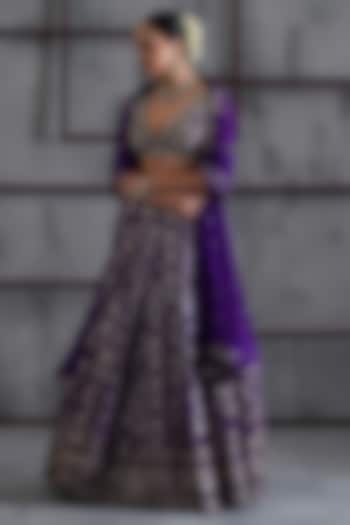 Purple & Gold Banarasi Brocade Wedding Lehenga Set by Deepika Chadha at Pernia's Pop Up Shop