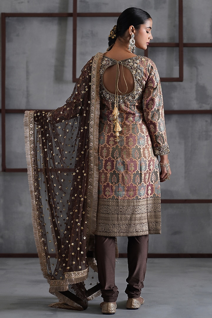 Brown Brocade Zari Embroidered Kurta Set by Deepika Chadha at Pernia's Pop Up Shop