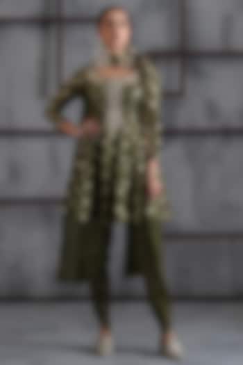 Olive Green Banarasi Brocade Zari Embroidered Kurta Set by Deepika Chadha at Pernia's Pop Up Shop