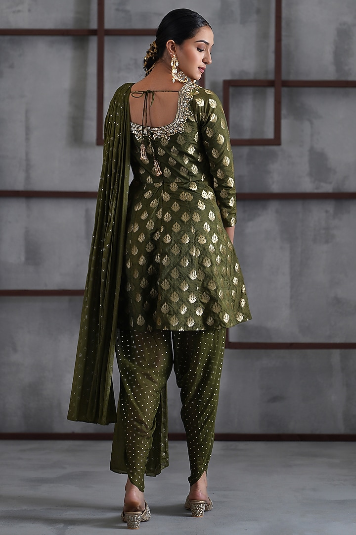 Olive Green Banarasi Brocade Zari Embroidered Kurta Set by Deepika Chadha at Pernia's Pop Up Shop