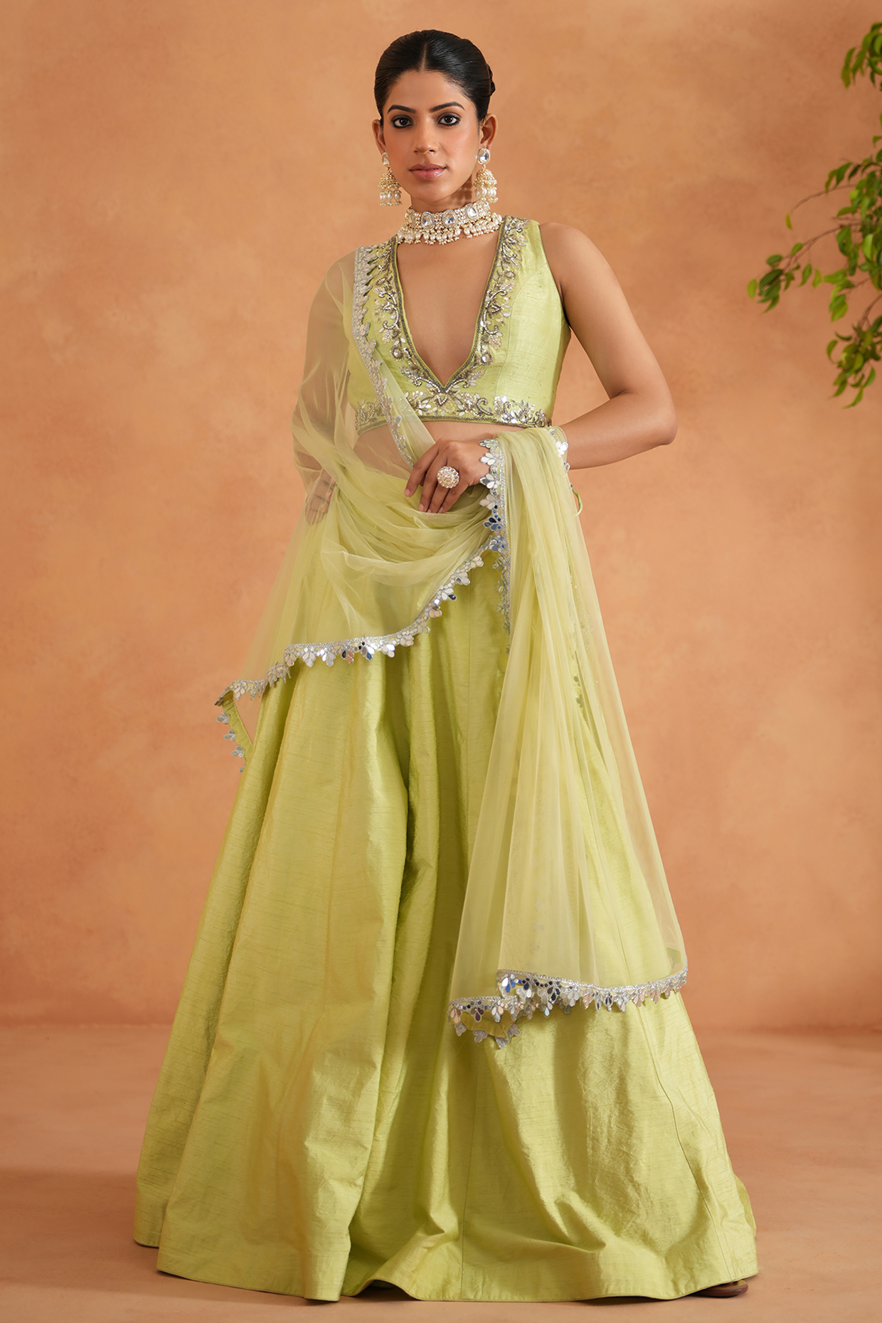 Lime Yellow Dupion Silk Wedding Lehenga Set by Deepika Chadha at Pernia's Pop Up Shop