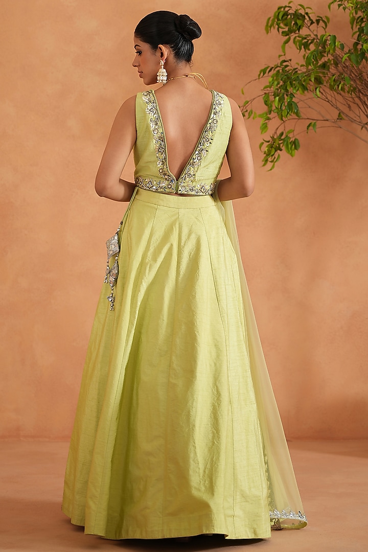 Lime Yellow Dupion Silk Wedding Lehenga Set by Deepika Chadha at Pernia's Pop Up Shop