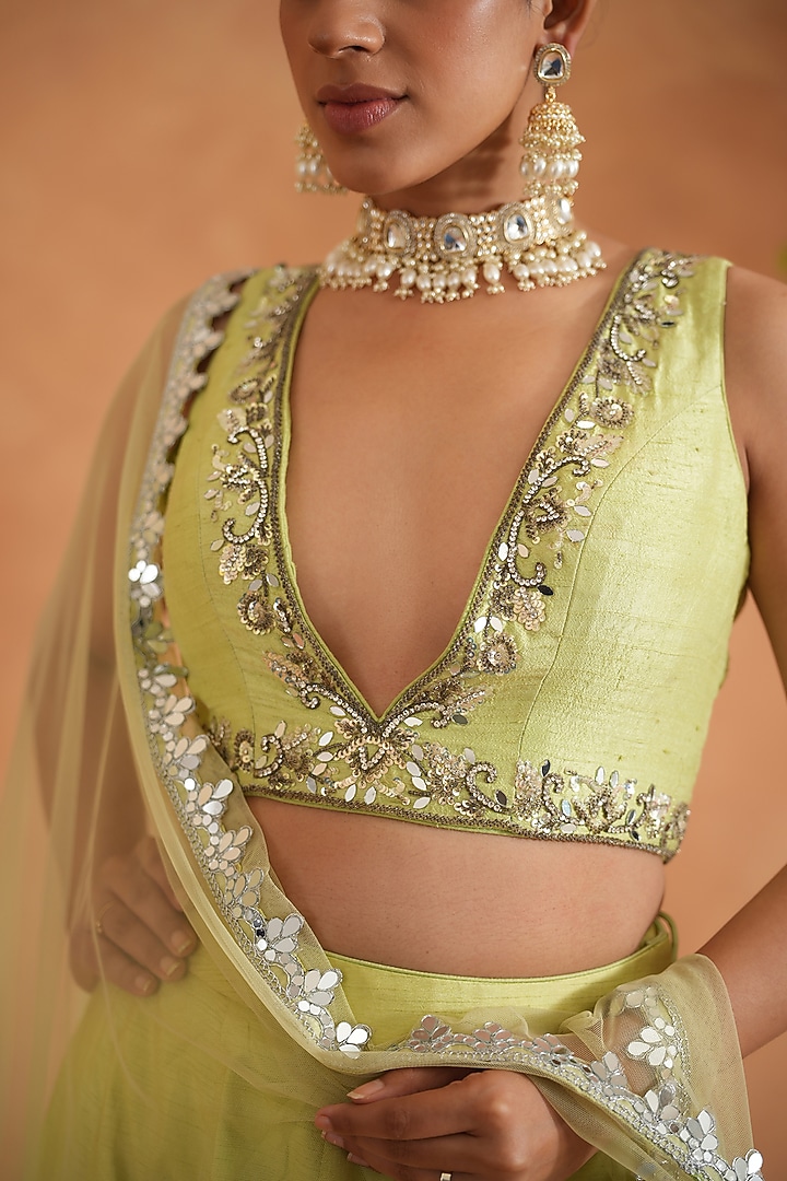 Lime Yellow Dupion Silk Wedding Lehenga Set by Deepika Chadha at Pernia's Pop Up Shop