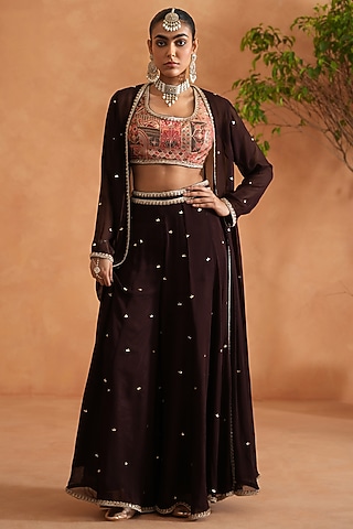 Brown Georgette Sharara Set by Deepika Chadha
