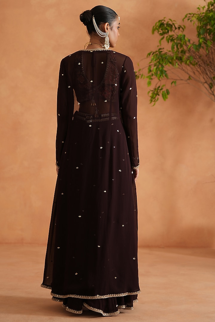 Brown Georgette Wedding Sharara Set by Deepika Chadha at Pernia's Pop Up Shop