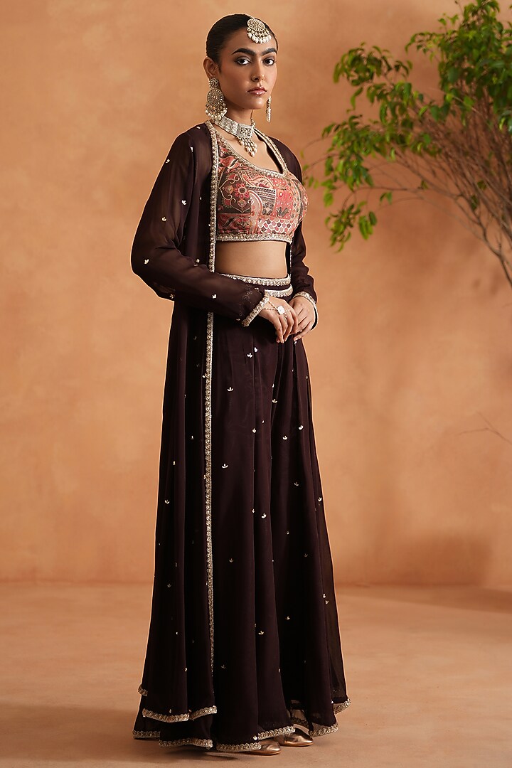Brown Georgette Wedding Sharara Set by Deepika Chadha at Pernia's Pop Up Shop