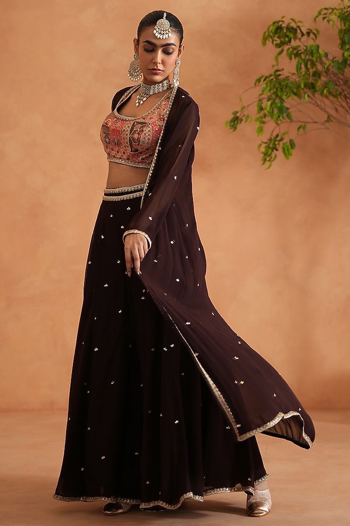 Brown Georgette Wedding Sharara Set by Deepika Chadha at Pernia's Pop Up Shop