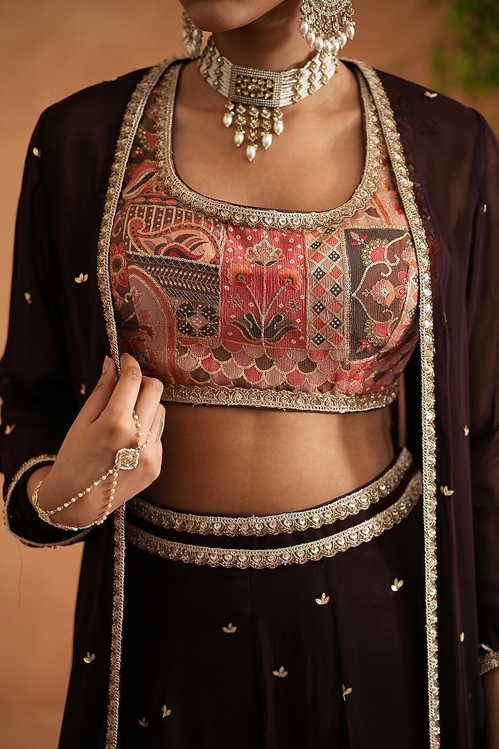 Brown Georgette Wedding Sharara Set by Deepika Chadha at Pernia's Pop Up Shop