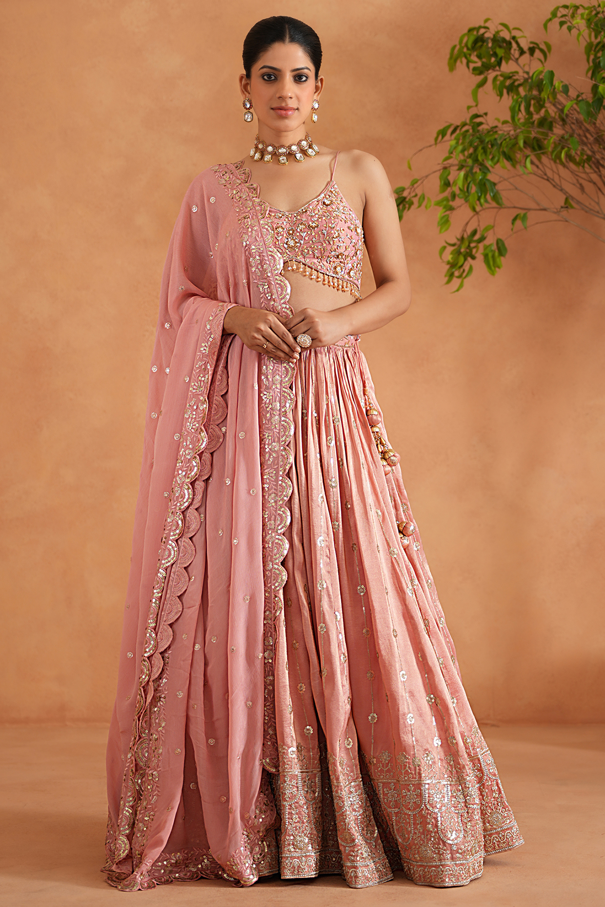Pink Cosmo Embroidered Wedding Lehenga Set by Deepika Chadha at Pernia's Pop Up Shop