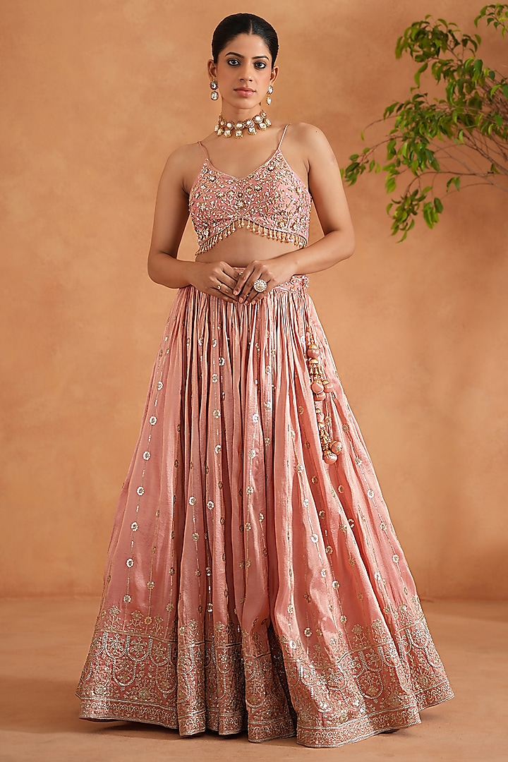 Pink Cosmo Embroidered Wedding Lehenga Set by Deepika Chadha at Pernia's Pop Up Shop