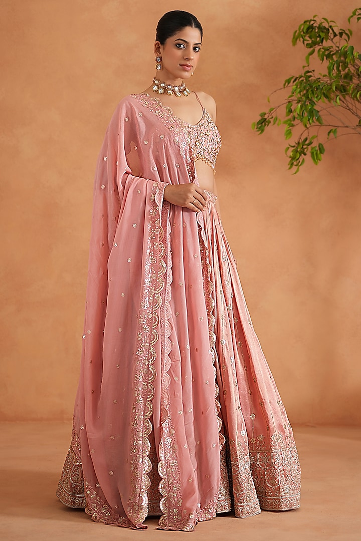 Pink Cosmo Embroidered Wedding Lehenga Set by Deepika Chadha at Pernia's Pop Up Shop