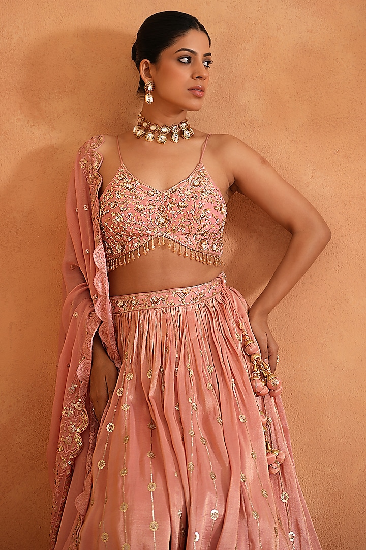 Pink Cosmo Embroidered Wedding Lehenga Set by Deepika Chadha at Pernia's Pop Up Shop