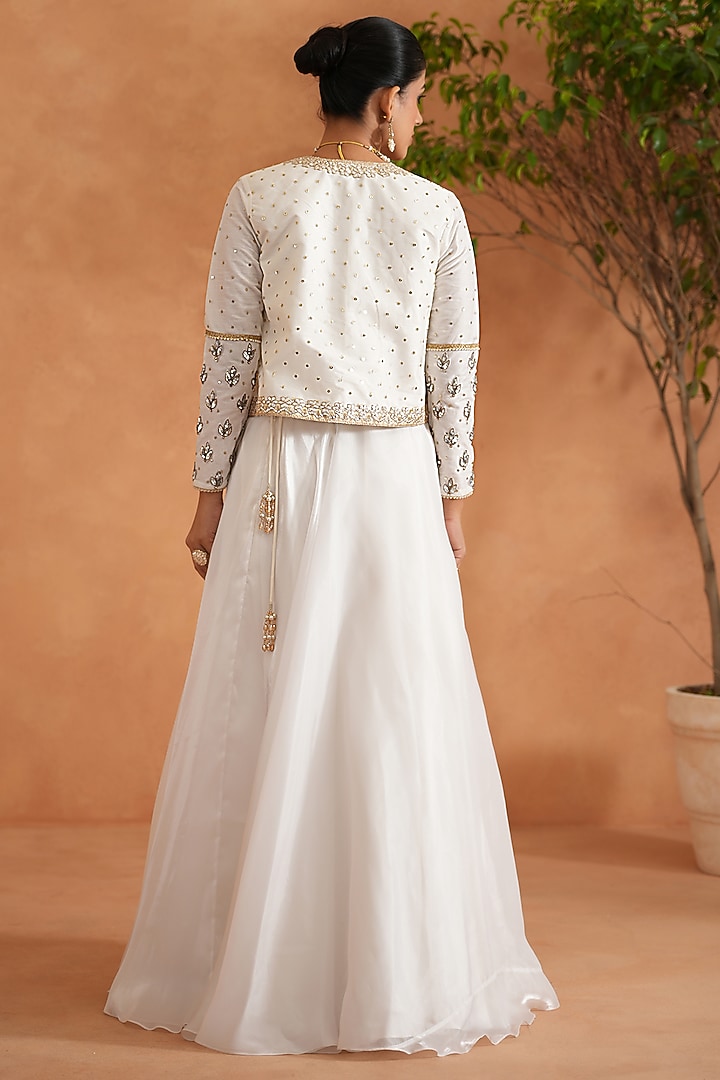 Ivory Glass Organza & Net Jacket Wedding Lehenga Set by Deepika Chadha at Pernia's Pop Up Shop