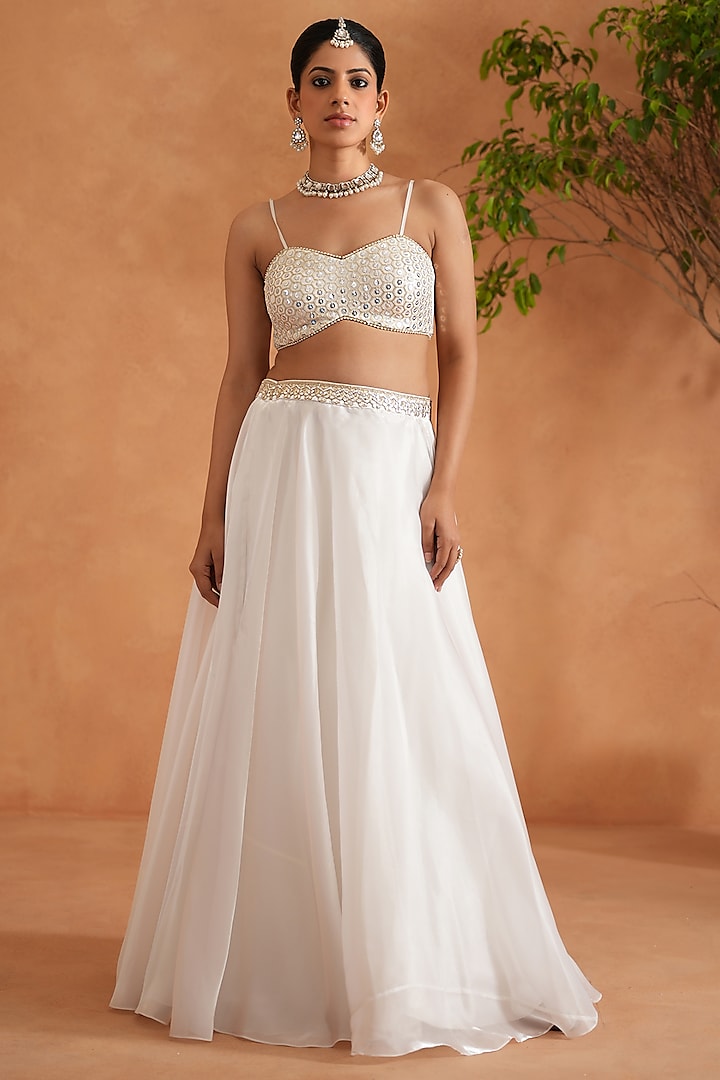 Ivory Glass Organza & Net Jacket Wedding Lehenga Set by Deepika Chadha at Pernia's Pop Up Shop