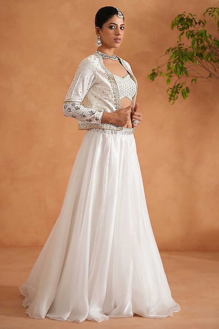 Ivory Glass Organza & Net Jacket Wedding Lehenga Set by Deepika Chadha at Pernia's Pop Up Shop