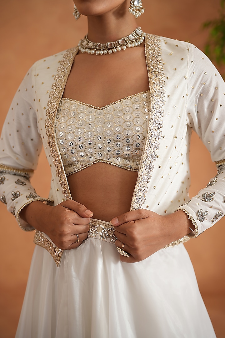 Ivory Glass Organza & Net Jacket Wedding Lehenga Set by Deepika Chadha at Pernia's Pop Up Shop
