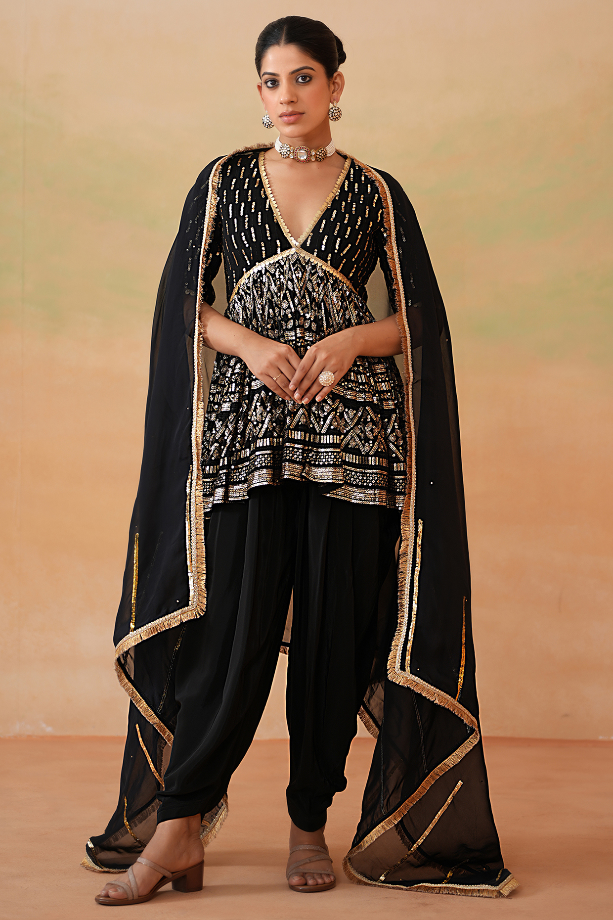 Black Georgette Embroidered Kurta Set by Deepika Chadha at Pernia's Pop Up Shop