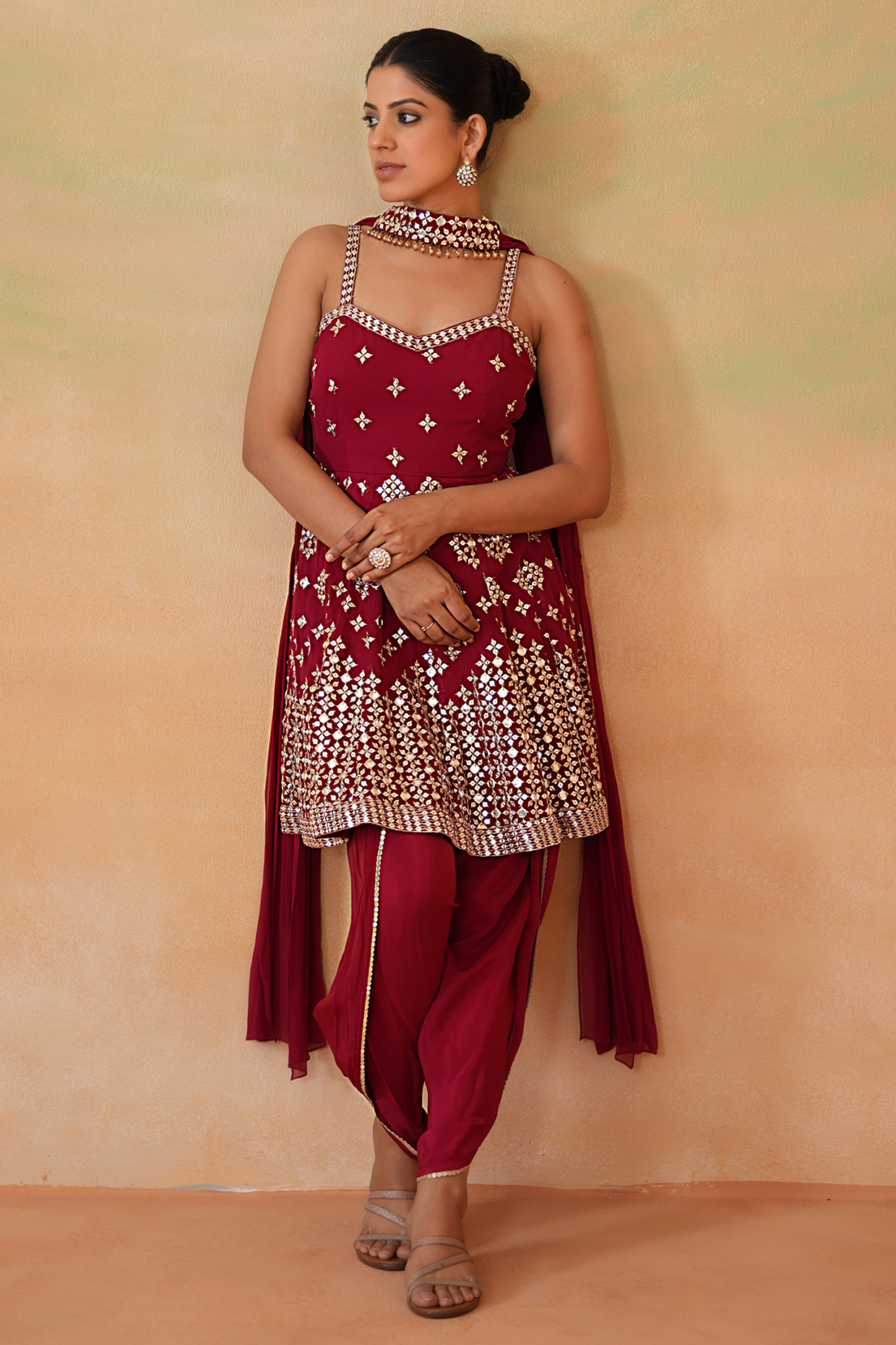 Maroon Georgette Embroidered Kurta Set by Deepika Chadha at Pernia's Pop Up Shop