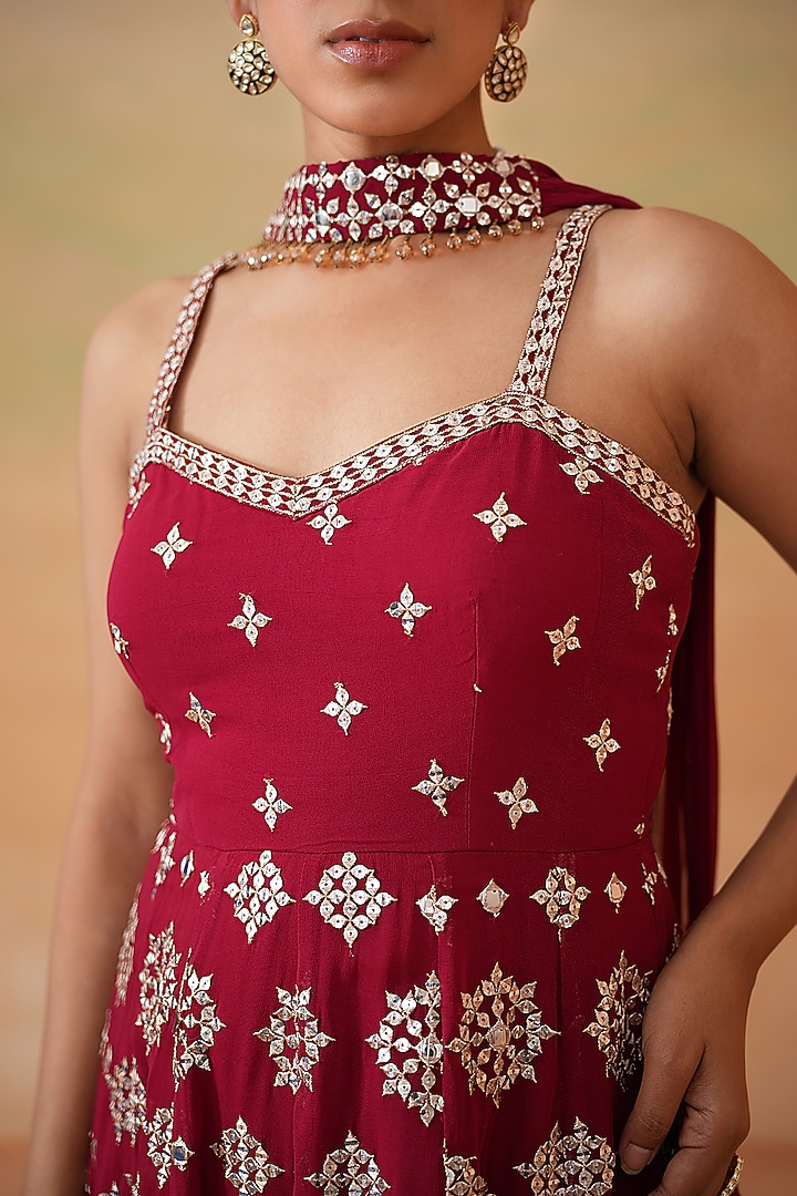 Maroon Georgette Embroidered Kurta Set by Deepika Chadha at Pernia's Pop Up Shop