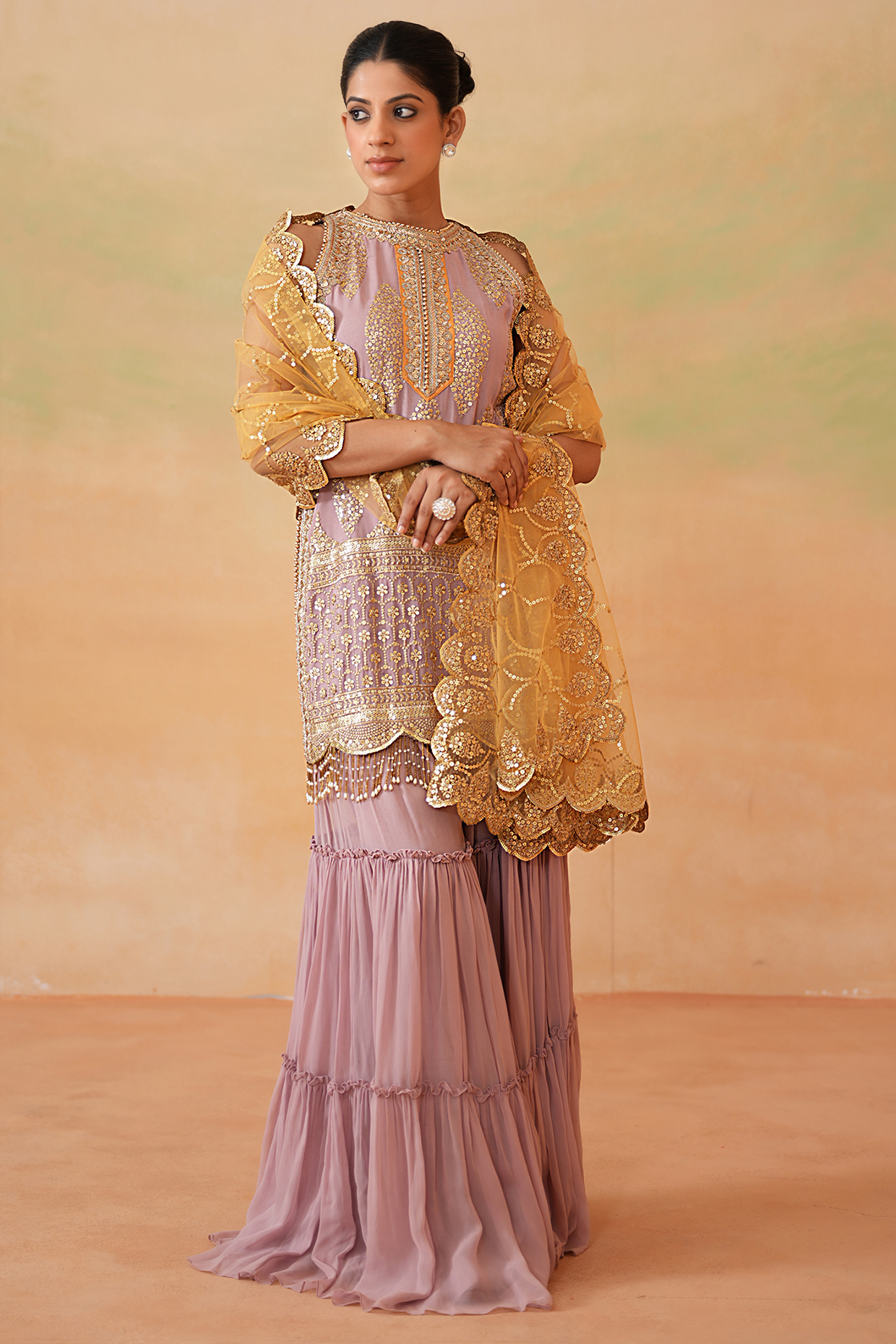 Mauve Georgette Gharara Set by Deepika Chadha at Pernia's Pop Up Shop
