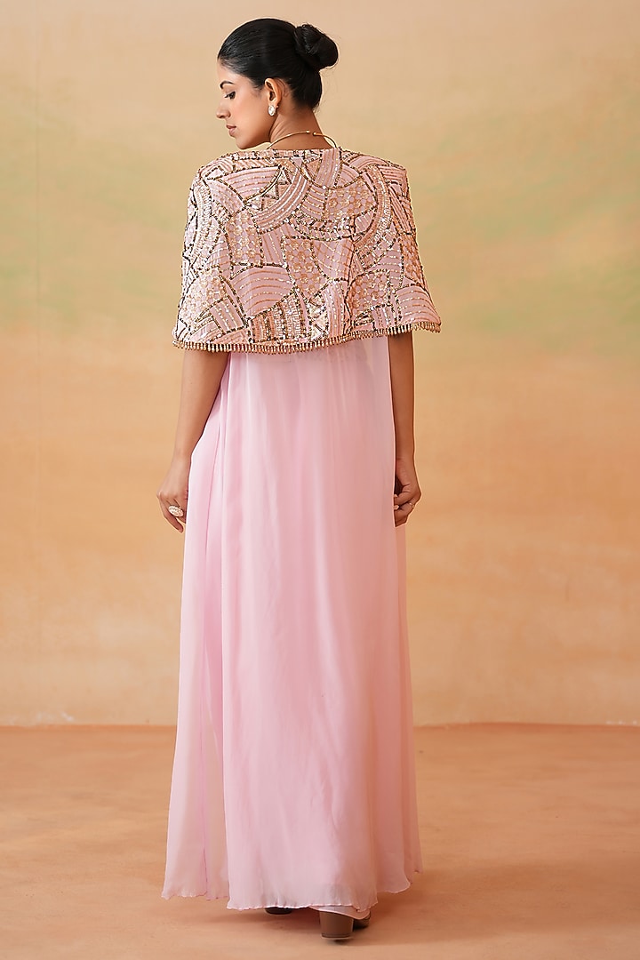 Light Pink Organza Draped Skirt Set by Deepika Chadha at Pernia's Pop Up Shop