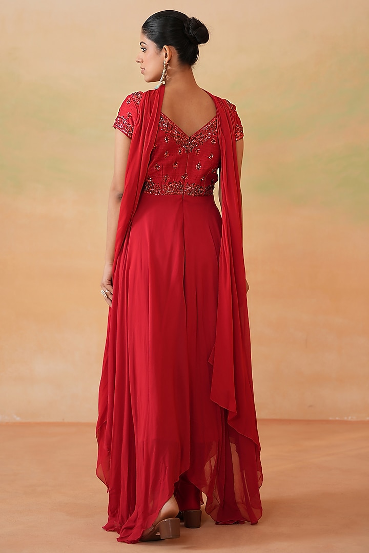Red Georgette Embroidered Wedding Anarkali Set by Deepika Chadha at Pernia's Pop Up Shop