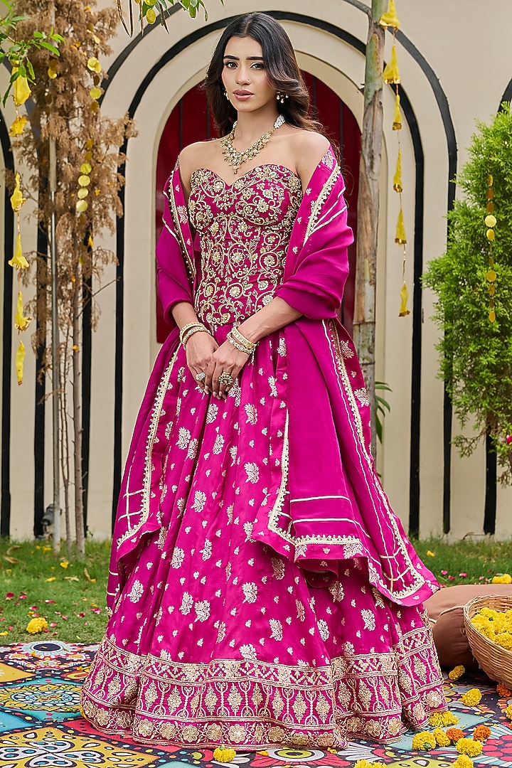 Plum Banarasi Silk Wedding Lehenga Set by Deepika Chadha at Pernia's Pop Up Shop