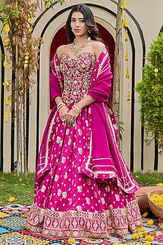 Plum Banarasi Silk Lehenga Set by Deepika Chadha