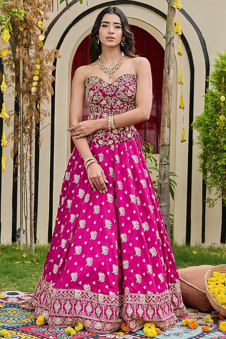 Plum Banarasi Silk Wedding Lehenga Set by Deepika Chadha at Pernia's Pop Up Shop