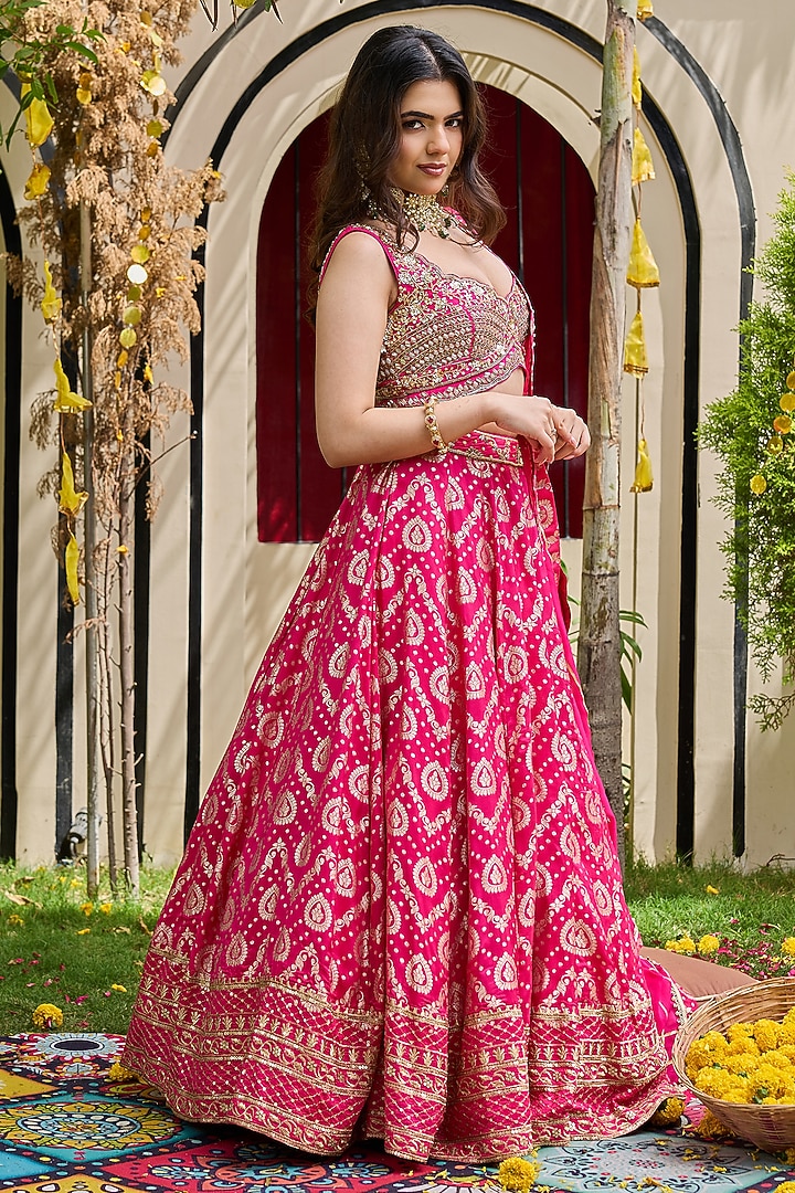 Fuchsia Banarasi Silk Wedding Lehenga Set by Deepika Chadha at Pernia's Pop Up Shop