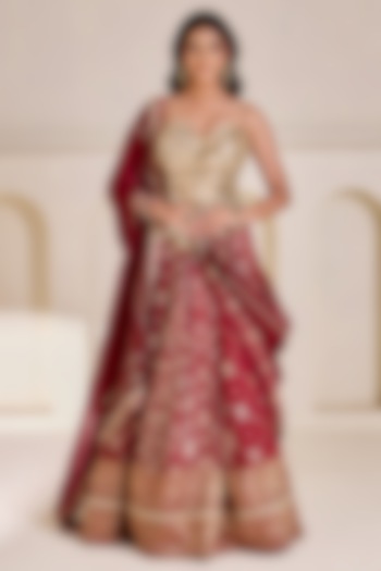 Maroon Banarasi Silk Wedding Lehenga Set by Deepika Chadha at Pernia's Pop Up Shop