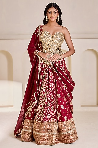 Maroon Banarasi Silk Lehenga Set by Deepika Chadha
