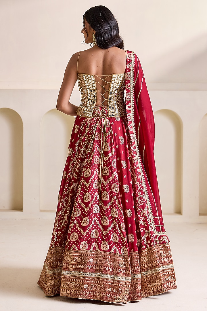 Maroon Banarasi Silk Wedding Lehenga Set by Deepika Chadha at Pernia's Pop Up Shop