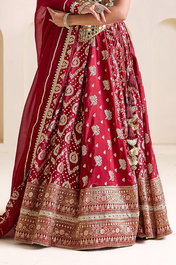 Maroon Banarasi Silk Wedding Lehenga Set by Deepika Chadha at Pernia's Pop Up Shop