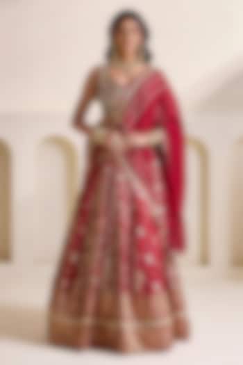 Maroon Banarasi Silk Kalidar Wedding Lehenga Set by Deepika Chadha at Pernia's Pop Up Shop