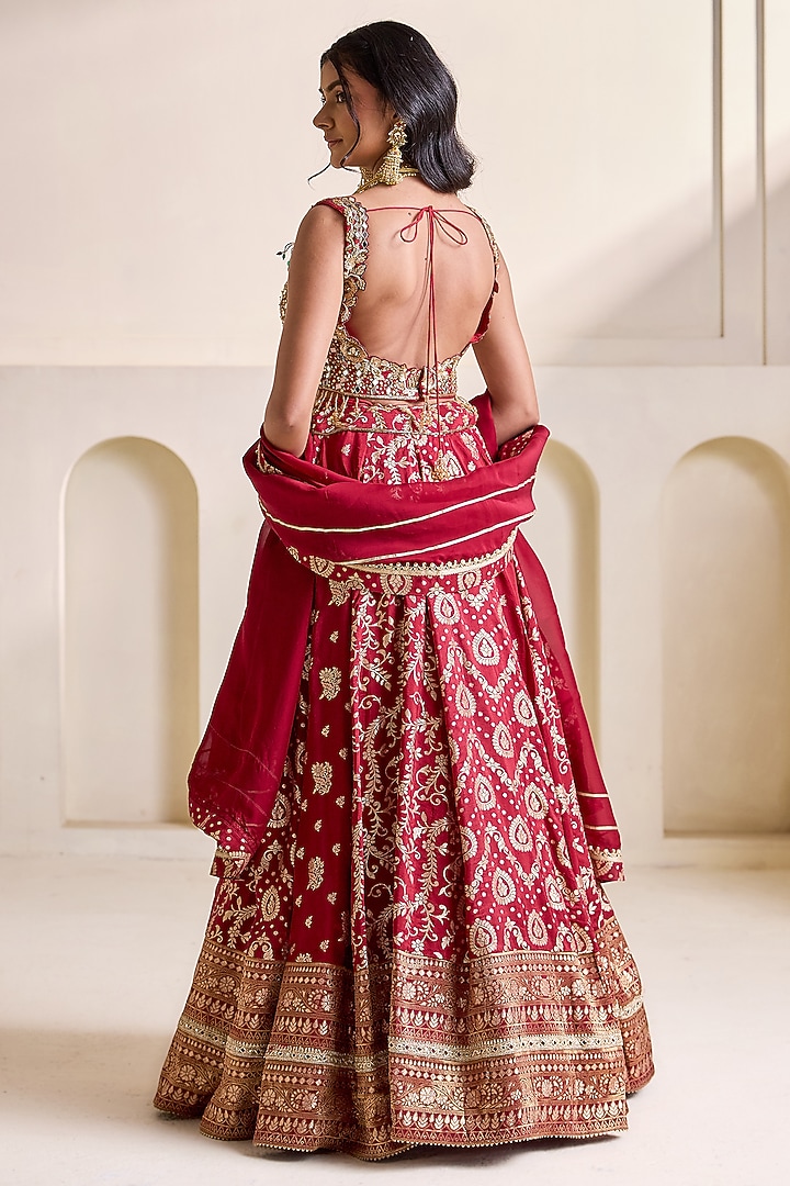 Maroon Banarasi Silk Kalidar Wedding Lehenga Set by Deepika Chadha at Pernia's Pop Up Shop