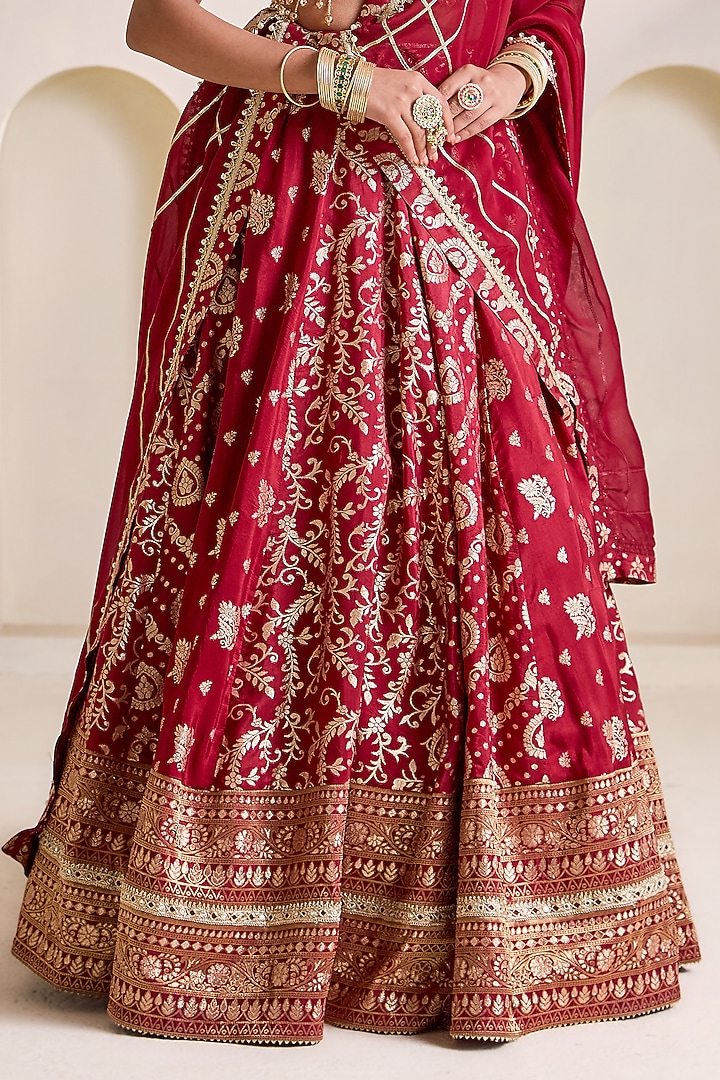 Maroon Banarasi Silk Kalidar Wedding Lehenga Set by Deepika Chadha at Pernia's Pop Up Shop
