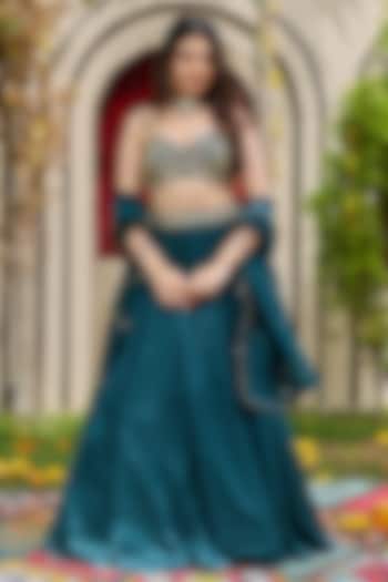 Emerald Green Natural Crepe Wedding Lehenga Set by Deepika Chadha at Pernia's Pop Up Shop