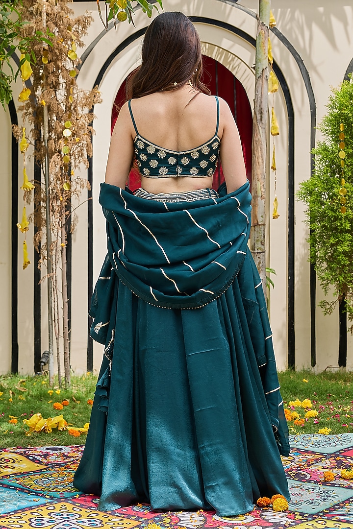 Emerald Green Natural Crepe Wedding Lehenga Set by Deepika Chadha at Pernia's Pop Up Shop
