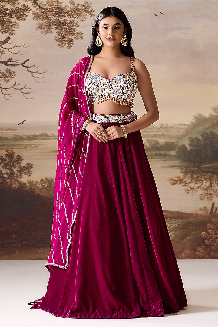 Purple Velvet Wedding Lehenga Set by Deepika Chadha at Pernia's Pop Up Shop