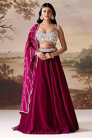 Purple Velvet Lehenga Set by Deepika Chadha