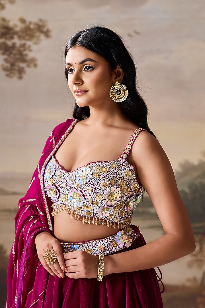 Purple Velvet Wedding Lehenga Set by Deepika Chadha at Pernia's Pop Up Shop