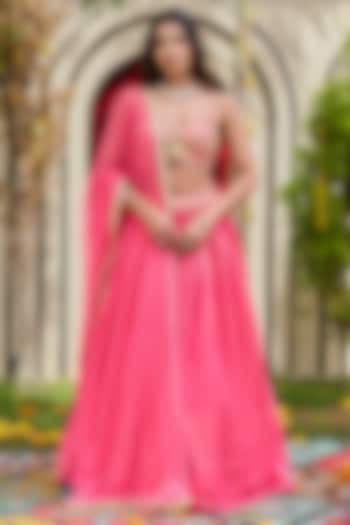 Candy Pink Shimmer Georgette Wedding Lehenga Set by Deepika Chadha at Pernia's Pop Up Shop