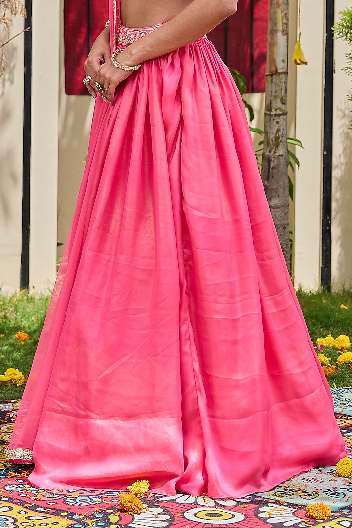 Candy Pink Shimmer Georgette Wedding Lehenga Set by Deepika Chadha at Pernia's Pop Up Shop