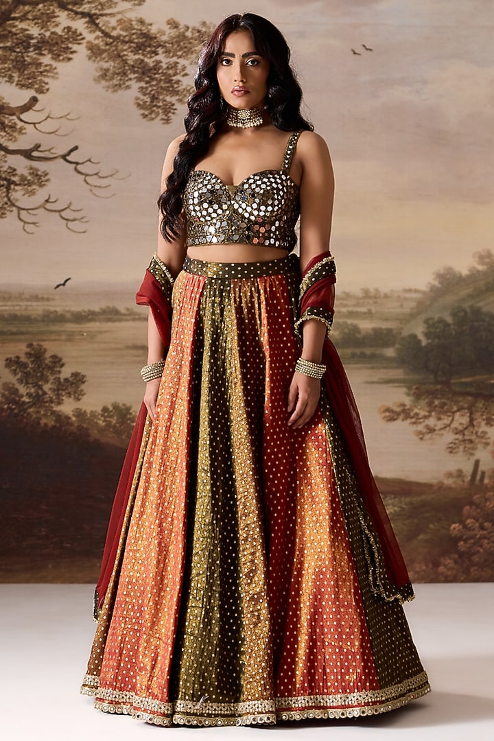 Olive Green Cosmos Wedding Lehenga Set by Deepika Chadha at Pernia's Pop Up Shop